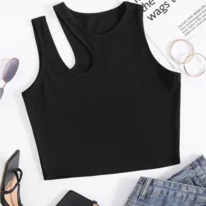 Espléndido Camiseta sin Mangas de Punto de Canalé para Mujer