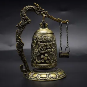 Inolvidable y Auténtico: Reliquia de Campana de Bronce Antiguo con Figura de Dragón