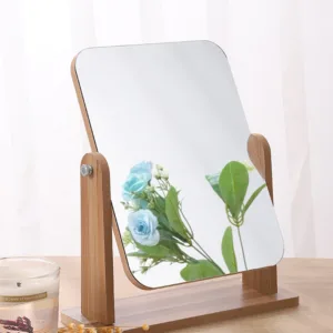 Auténtico y Brillante Espejo de Tocador con Soporte de Madera Natural