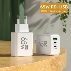 Cargador USB PD Brillante y Rápido con 3 Puertos