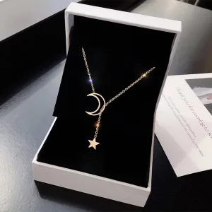 Creativo Collar De Luna Y Estrella Joyería Femenina De Moda