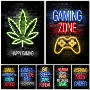 Pósteres de Pared de Neón Estilo Gamer: Nuevo Decoración Ideal para Amantes de Videojuegos
