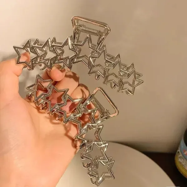 Pinzas Para El Cabello Plateadas Y2K Con Forma De Estrella Hueca: Estilo Y Tendencia En Accesorios Capilares