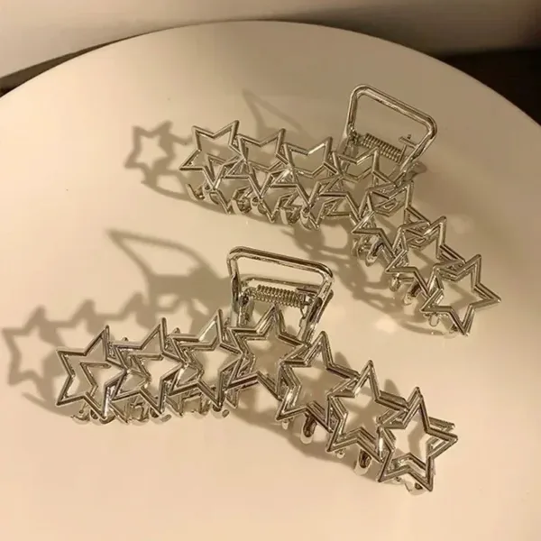 Pinzas Para El Cabello Plateadas Y2K Con Forma De Estrella Hueca: Estilo Y Tendencia En Accesorios Capilares