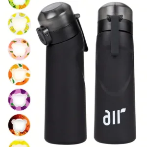 botella de agua con aire y 1 cápsula de sabor aleatorio, portátil, con pajita