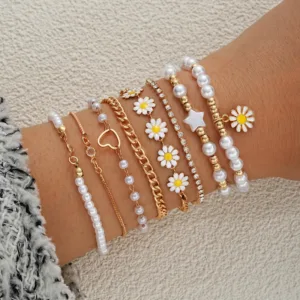 Conjunto de pulsera con colgante de flor de Margarita Vintage