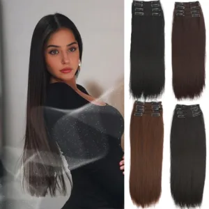 «Transforma Tu Look: 4 Impresionantes Extensiones De Cabello Liso Sintético De Cuatro Piezas Para Mujeres»