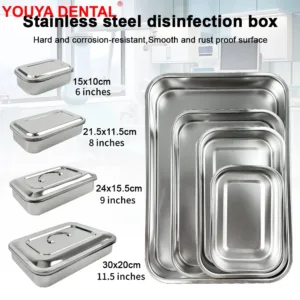 Bandeja Dental con tapa, caja de desinfección de acero inoxidable