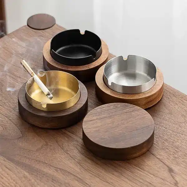 Cenicero De Madera Con Tapa Fácil De Limpiar