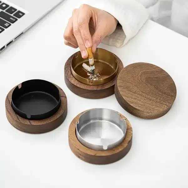 Cenicero De Madera Con Tapa Fácil De Limpiar