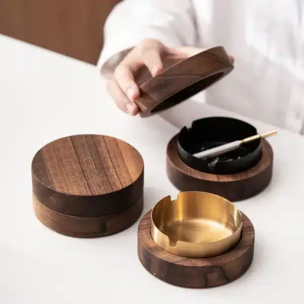 Cenicero De Madera Con Tapa Fácil De Limpiar
